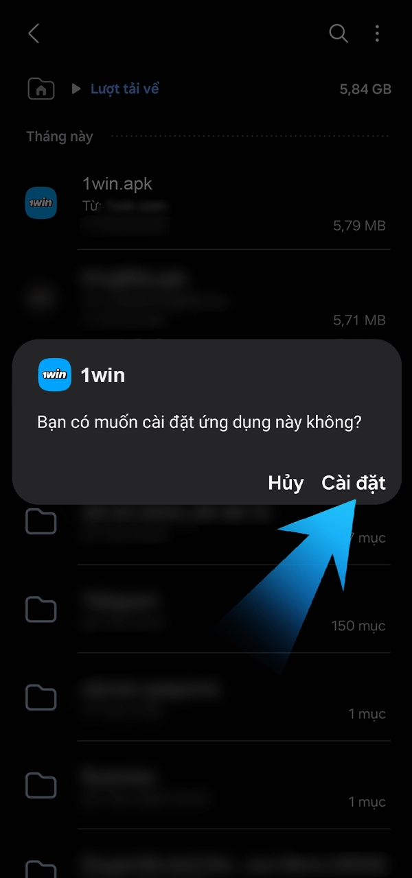 Xác nhận hoàn tất cài đặt ứng dụng 1Win.