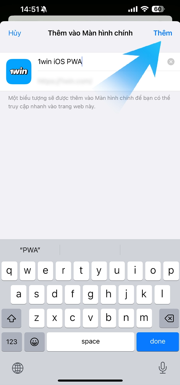 Hoàn tất việc thêm ứng dụng 1Win vào màn hình chính của bạn.